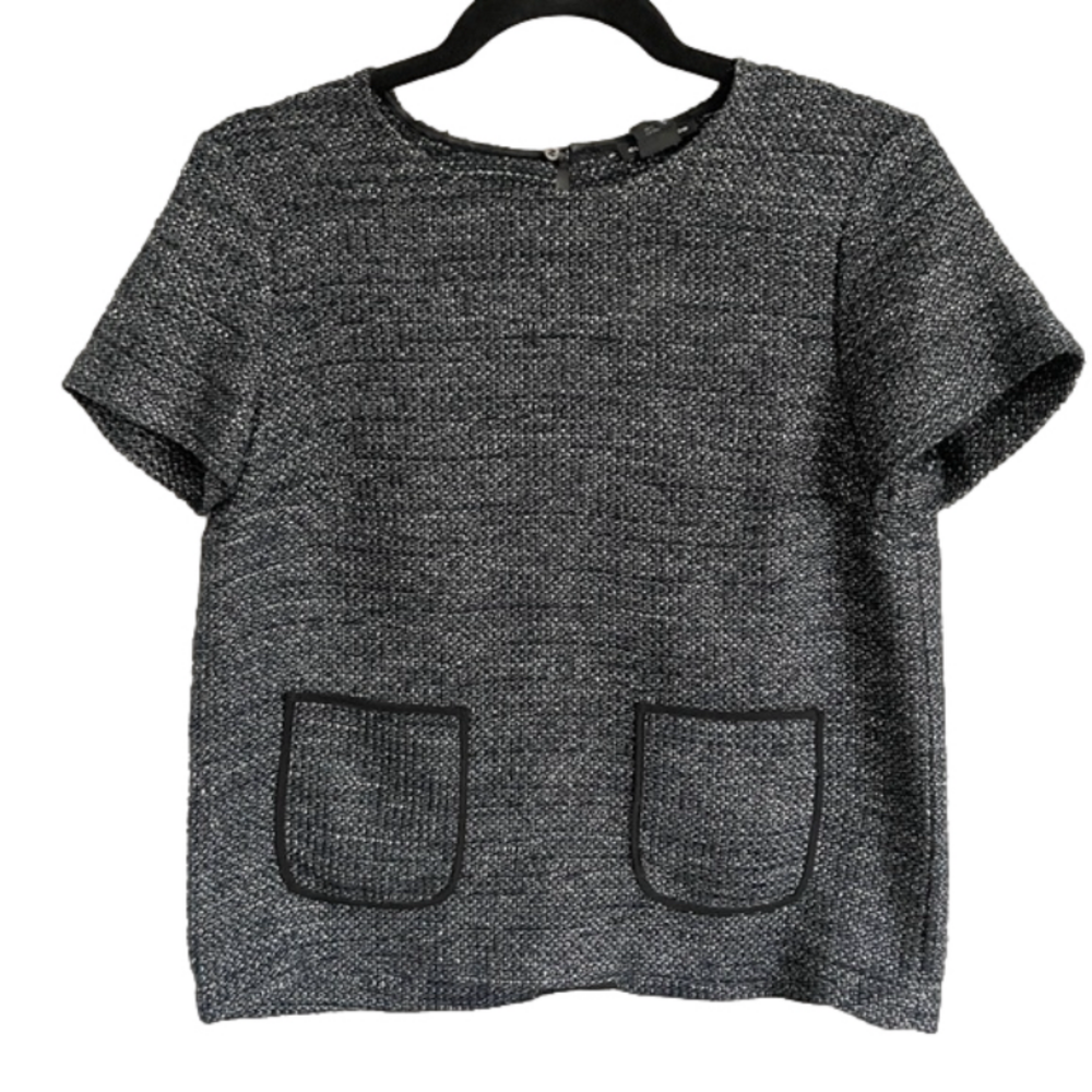 Club Monaco Navy Boucle Short Sleeve Boxy T-Shirt - S
